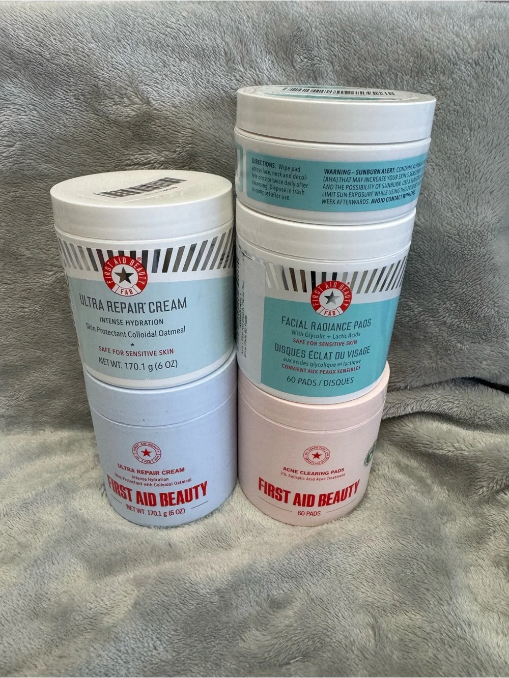First Aid Beauty Ultra Repair Cream, Facial Radiance Pads, Acne Clearing Pads